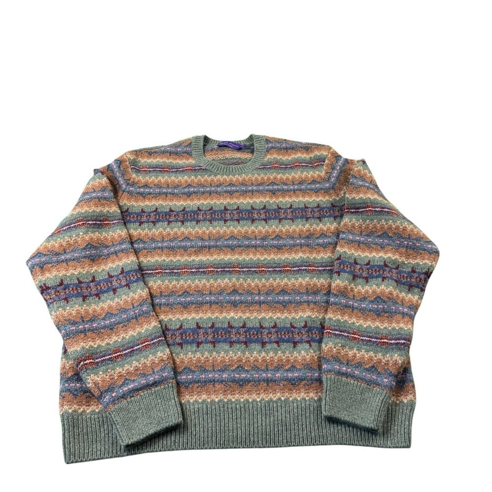 Ralph Lauren Purple Label Fair Isle Heavy Knit Men's Wool Cashmere Crewneck 2XL